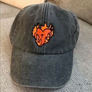 Black Cap with Flaming Heart Embroidery
